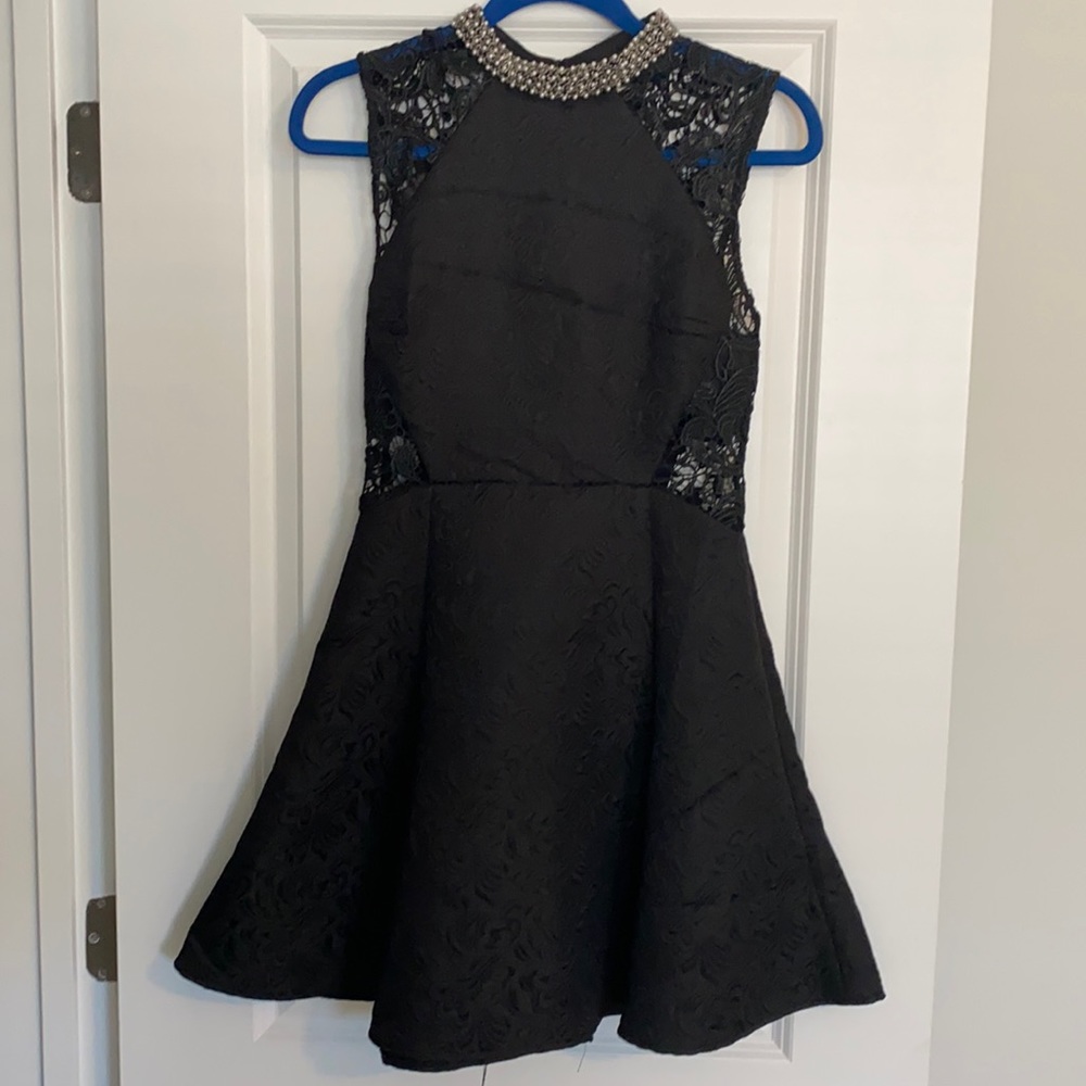 Fancy black fit and flare cocktail dress